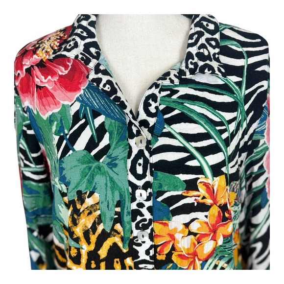 John Mark Button Down Shirt Floral Zebra Leopard Bold Colorful Print Top Small - Picture 3 of 12